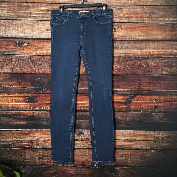 Zara Trafaluc Jeans Size 8 Mid Rise Skinny Dark Wash Blue Denim - Picture 6 of 9